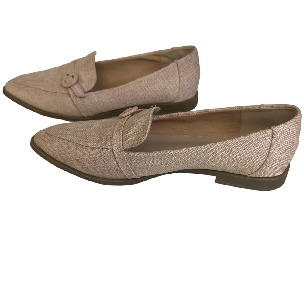 Tinstree Pale Pink Tweed Pointed Toe Slip On Flats Buckle Loafer Shoes Womens 8